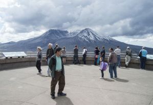 Visitors get a good view of Mount St. Helens — free of its usual curtain of fog and clouds— at Johnston Ridge Observatory on Monday morning during the 35th anniversary of the 1980 eruption.